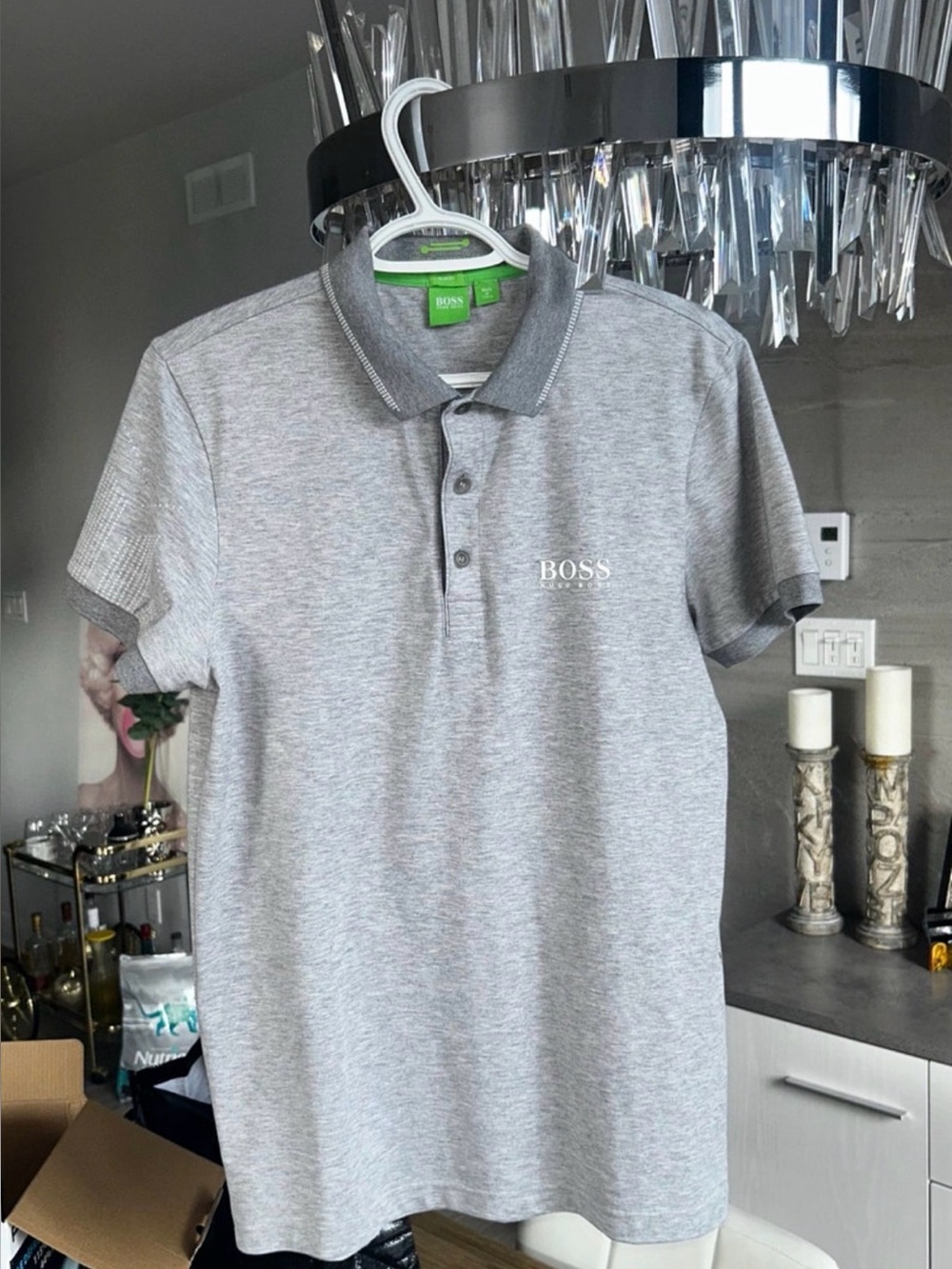 BOSS Men's Light Grey Polo with Subtle Logo